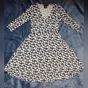 Faded ASOS Maternity US 4 Butterfly Blue White Knee Length Fit Flare Dress Dress